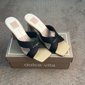DOLCE VITA BLACK RAFFIA NITRO HEELS